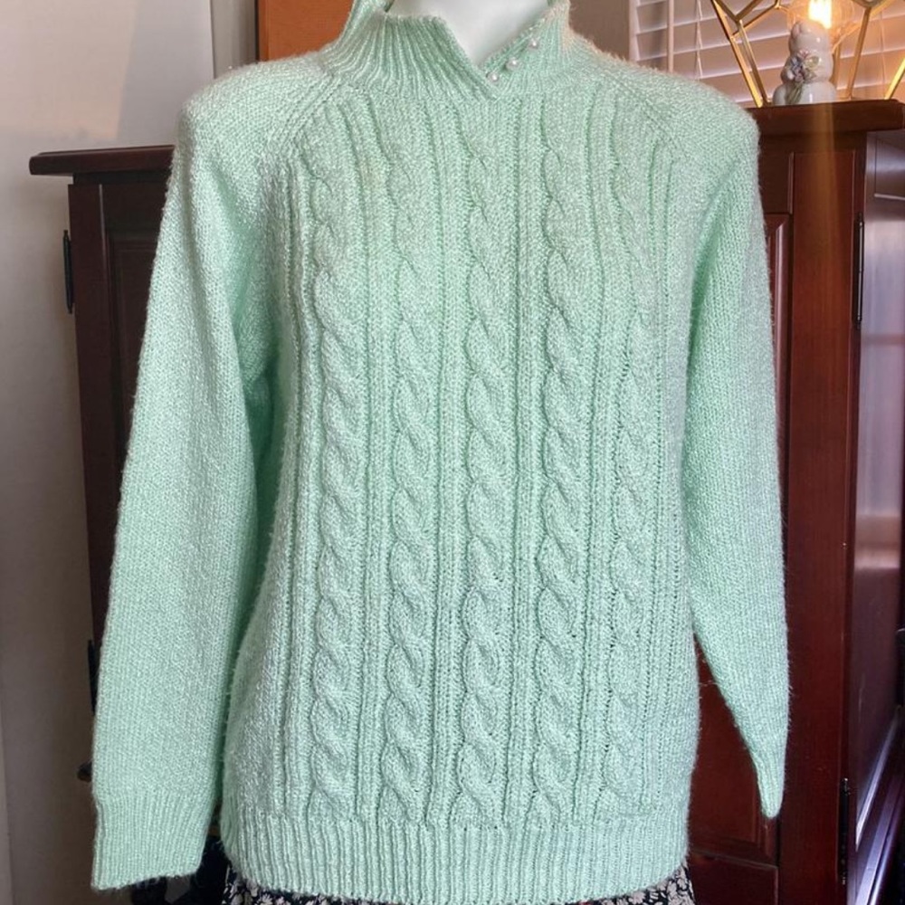 Karen Scott Marled Green Cable Knit Sweater